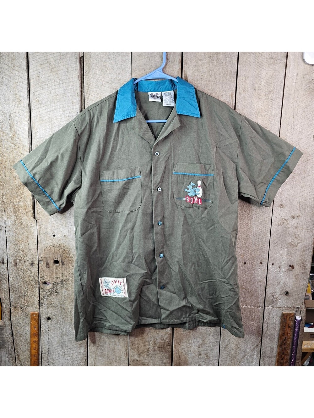 Vintage Disney Donald Duck Bowling Shirt Men's Medium The Disney Catalog Olive